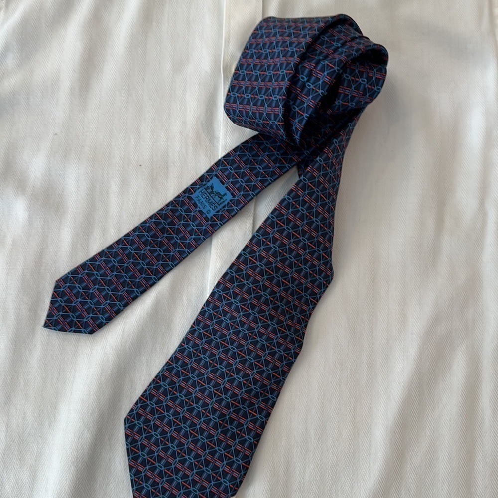 Hermès Vintage Silk Tie Blue - Picture 4 of 9
